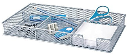 Wedo 651654 Stiftschale Office (4 Fächer pulverbeschichtetes Drahtmetall, 29.6 x 16.9 x 4.7 cm) silber