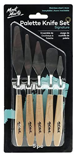 Mont Marte Spatole per Pittura - 5 Spatola Pittura di diverse forme - Coltelli ideali per la lavorazione con vernici - Perfetto per Principianti, Professionisti e Artisti