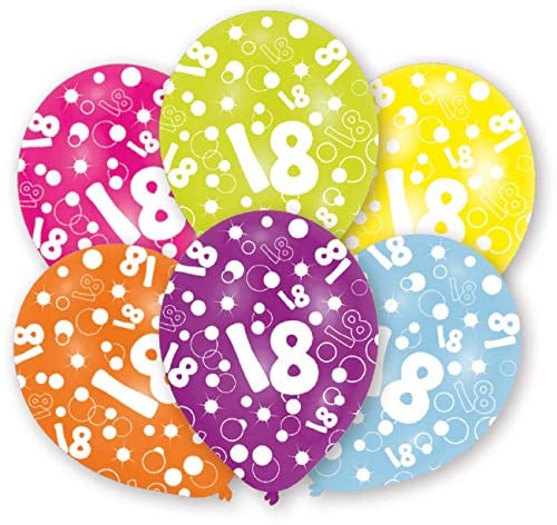 Amscan INT996542 - 6 Latexballons Globaldruck 18 Jahre 27,5 cm / 11, Luftballon