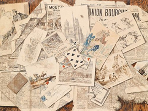 1art1 Journaux Collage De Journaux avec Cartes Postales, Vintage Style, 2 Parties Poster Papier Peint 240x180 cm