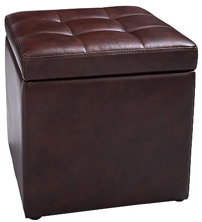 COSTWAY Sitzhocker mit Stauraum, Sitzwürfel aus PU, Sitzbox belastbar bis 300kg, Polsterhocker mit Deckel, gepolsterte Sitztruhe Fußhocker Aufbewahrungsbox, 40 x 40 x 40 cm (Braun)