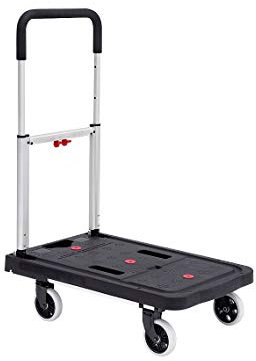 T-EQUIP SFW- 99F faltbarer Plattformwagen, Räder und Bügel einklappbar, Tragfähigkeit 120 kg, Schwarz