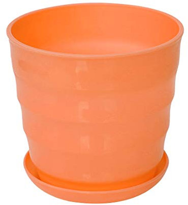 sourcing map Pot de Fleur Pot de Plante avec Plateau Jardinière Décor Intérieur Bureau Jardin Ronde Plastique Orange Hauteur 11.5cm