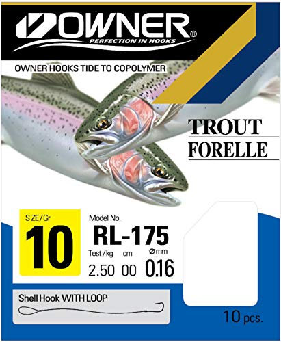 Owner RL-175 Forellenhaken blau 60cm - 10 gebundene Angelhaken, Gr./Durchmesser/Tragkraft:Gr. 6/5.8kg /0.25mm