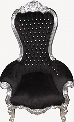 Casa Padrino Barock Thron Sessel Majestic Medium Schwarz/Silber mit Bling Bling Glitzersteinen - Riesensessel - Thron Stuhl Tron