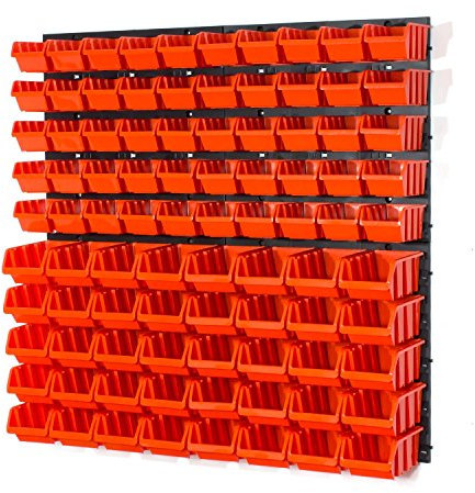 94 Elementen Wandregal | 50 Stapelboxen Orange Gr. 1 POP Serie, 40 Stapelboxen Orange Gr. 2