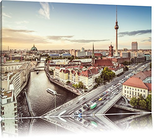 Pixxprint Skyline von Berlin, Größe: 80x60cm, Leinwandbild, fertig gespannt, Wandbild, Dekoration, Kunstdruck, kein Poster