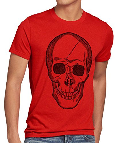 style3 Totenkopf T-Shirt Herren Biker Rocker Punk Tattoo, Größe:XL;Farbe:Rot