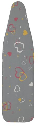 Household Essentials Ultra Ironing Board Cover and Pad, Hearts Print with Sparkle Finish, Gray