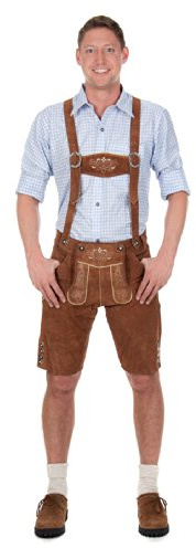 Edelnice Trachtenmode Kurze Trachtenlederhose mit Hosenträgern aus weichem Wildleder, Farbe kastanienbraun Gr. 44-64