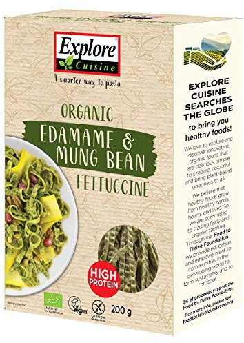 Explore Cuisine Edamame & Mung Bean Fettuccine, Delicious Low Carb, Plant-based Vegan Pasta, High in Protein, High in Fibre, Gluten Free, Easy to Cook