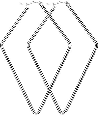 JewelryWe Ohrringe Damen Rhombus Creolen - Große Diamant Geometrische Ohrringe Elegant Huggie Creolen Ohrstecker für Frauen Mädchen Silber