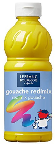 Lefranc Bourgeois Educación, gouache líquida Redimix, témperas para niños, 500ML amarillo primario, pinturas para niños y manualidades