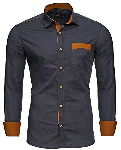 Reslad Herren Hemd Exklusiv Two Tone Look Langarmhemd RS-7205