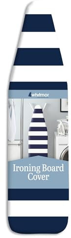 Whitmor Ironing Board Cover and Pad, Cotton, White + Blue, 54 x 15