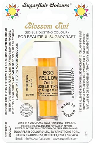 Sugarflair Blossom Tint Egg Yellow Food Colouring and Dusting Powder, Matt Finish, Brush On or Mix with Rejuvenator Spirit to Create a One of A Kind Cake - 7ml
