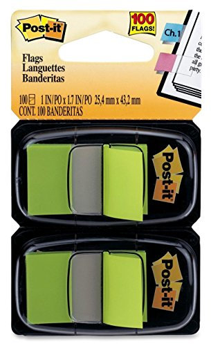 3M 680BG2 Post-It Flags in Dispenser, 1-Inch Size, Bright Green, 100 Flags/Pack