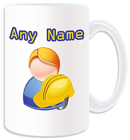 Taza personalizable para constructor/vigilante/ingeniero (diseño de icono, blanco) – cualquier nombre/mensaje en su único