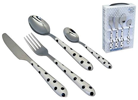 SET 24 POSATE BIANCHO CON POIS NERO