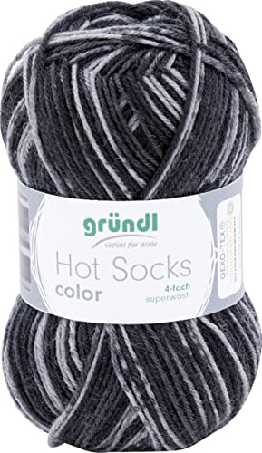 Gründl Wolle Hot Socks color 50 4-fach - Sockenwolle - Sockengarn - Weich und hautfreundlich - 75% Schurwolle, 25% Polyamid - 1 Knäuel 50 g / 210 m - Nadelstärke 2,5-3 - beautiful stone color