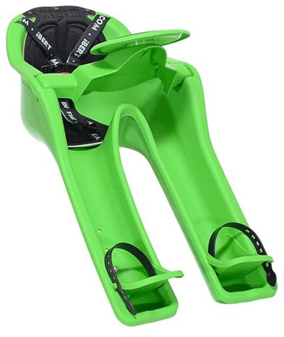 iBert Front Mounted Child Seat with Patented Mounting for Easy and Secure Installation - Child’s Bike Seat with 3-Point Safety Harness and Adjustable Foot Cups - Durable Plastic Shell, Green