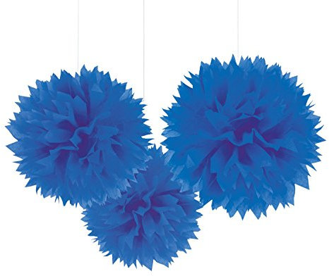 Amscan 18055-105-55 - Fluffy-Dekobälle, 3 Stück, Durchmesser 40,6 cm, Papier, PomPoms, Hängedekoration