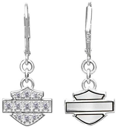Harley-Davidson Women's Earrings, Bling Bar & Shield Dangles, Silver HDE0183