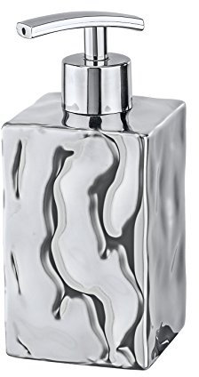 WENKO 22041100 Seifenspender Lagos Fassungsvermögen 0.41 L, Keramik, Chrom, 7.3 x 7.3 x 16.3 cm