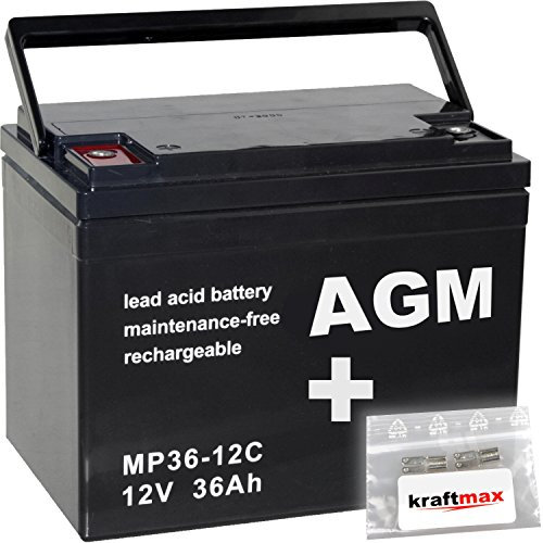 kraftmax 8X AGM 12V / 36Ah Blei-Akku - MP36-12C [ M6 - Innengewinde ] Zyklenfest inkl. 2X Original Anschluß-Adapter