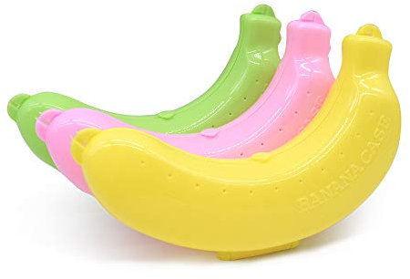 HuntGold 3 Aufbewahrungsboxen für Bananen, Kunststoff, ideal für Reisen, Obstbehälter (Pink/Grün/Gelb)