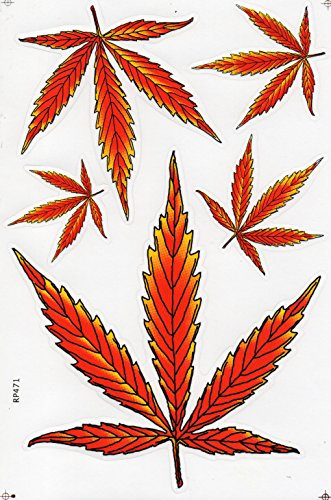 Cannabis Blumen Pflanzen bunt Aufkleber 5-teilig 1 Blatt 270 mm x 180 mm Sticker Basteln Kinder Party