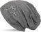 styleBREAKER Damen Beanie Mütze mit Strass Nieten Stern und Schmucksteine Silber-anthrazit, Slouch Longbeanie 04024087, Farbe:Grau meliert