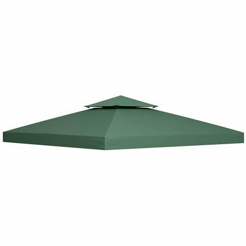 Outsunny Toit de Remplacement pour Gazebo de Jardin Toile de Rechange pour pavillon tonnelle Tente 3 x 3 m Vert foncé