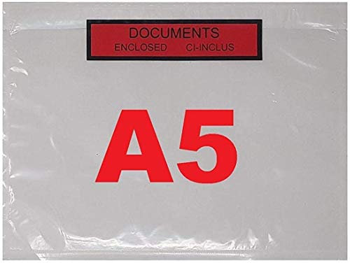 100 a 10 000 pochettes porte document format A5 adhésives transparente imprimée documents ci-inclus et documents Enclosed autocollante C5 225 x 165 mm pour colis paquets petite palette REF UGPAI3-500