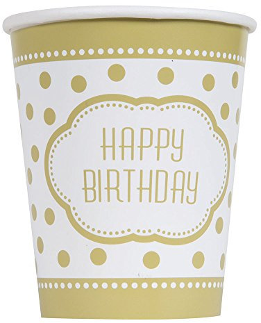 Unique Party - 49586 - Paquet de 8 Gobelets en Carton - Anniversaire - Doré - 266 ml