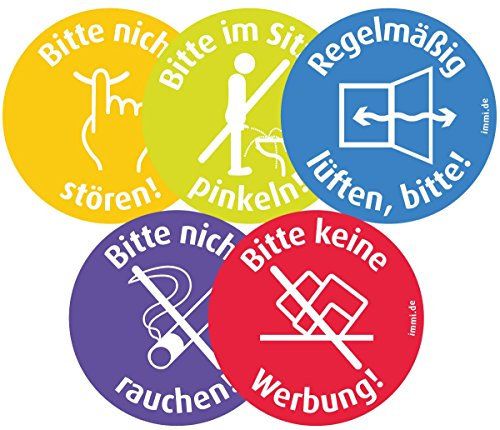 immi 2 Aufkleber-Sets, klein/dezent, 45mmØ, ablösbar Lüften,Sitzen pinkeln,Nichtrauchen,Nicht stören