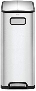 EKO Ecofly Recycling Bin 20 + 20 Litre, Dual Compartment Pedal Bin with Soft Close and Stay Close Lid, Perfect for Kitchen & Home, Stainless Steel