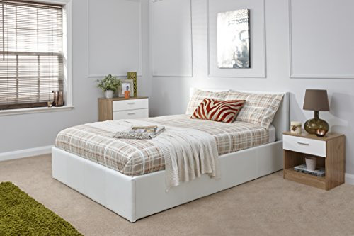 Right Deals UK FAUX LEATHER OTTOMAN STORAGE GAS LIFT UP BED Single Double Kingsize 4 Colours#Denver Ottoman~White~No Mattress~4ft Small Double