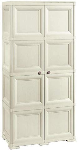 Tontarelli Armario Omnimodus - 4 módulos con 4 estantes y 4 Compartimentos Abiertos Modelo Angora, Resina, Crema