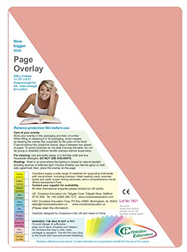 Dyslexia-Friendly Tinted A4 Page Overlays - Pink (Pack of 10) - by Crossbow Education Dyslexia and Visual Stress Specialists