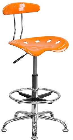 Flash Furniture Drafting Hocker mit Traktorsitz, Orange und Chrom, Leuchtend