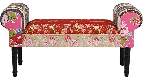 Kare Design Bank Wing Patchwork Rot/Rosa, Sitzbank Flur, Sitzbank für Garderobe, Wohnzimmer, Bank, Samtoptik, 54x100x30cm