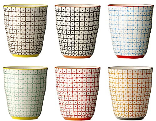 Bloomingville Becher Carla - Kaffeetassen Teetasse ohne Henkel, rot orange blau grün, Keramik, 6er Set