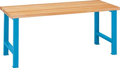 LISTA Werkbank, 2 Füße, Bucheplatte 50 mm stark, BxTxH 2000x800x850 mm, RAL 5012 lichtblau