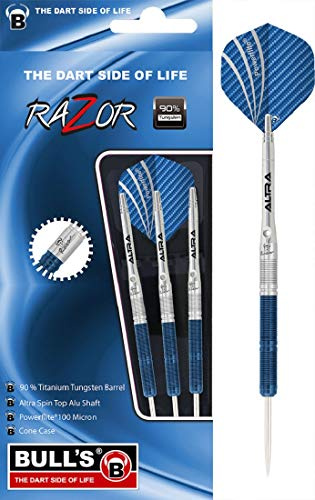 Razor Steel Dart, Top-Qualität mit 90 % Tungsten (Wolfram). Die Besonderheit ist sein innovativer Altra Spin Top Alu Shaft. Eigenständige Rotation des Flight ermöglicht eine stabile Flugkurve