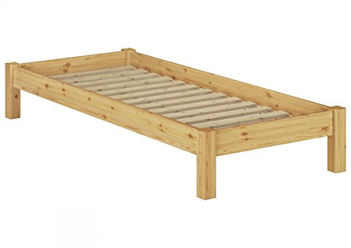 Erst-Holz® Einzelbett Kiefer Natur 80x200 Massivholzbett Futonbett Jugendbett Rollrost 60.35-08
