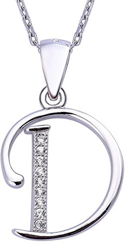 VIKI LYNN Initial Anhänger D 925 Sterling Silber Buchstabe Halskette mit Zirkonia Personalisierte Geschenke für Frauen Damen Mädchen