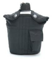 A. Blöchel US Army Style Outdoor Alu Feldflasche mit Trinkbecher mit Stoffbezug 1 Liter Trinkflasche (Schwarz)