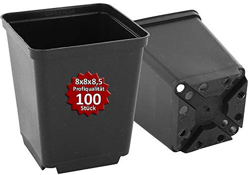 GREEN24 100 St. Pflanztöpfe 8x8x8,5cm Vierecktopf Profi Anzuchttopf Pflanztopf Blumentopf Vierkant-Töpfe (100, 8x8x8.5)