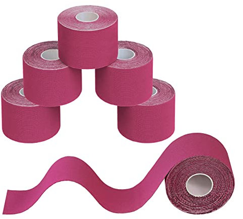 BB Sport 6 Rollen Kinesiologie Tape 5 cm x 5 m Viele Farben E-Book Anwendungsbroschüre Physio Tape Set Elastisch Wasserfest Muskelstraffende Bänder, Farbe:pink